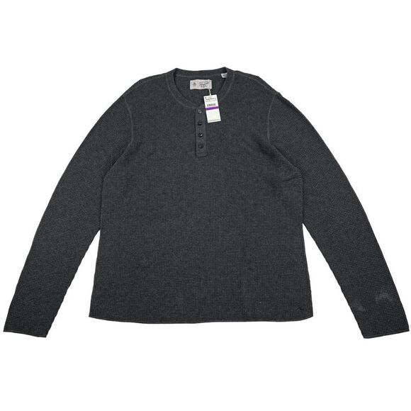 New Original Penguin Men Grey Henley Sweatshirt Merino Wool Pullover US XXL - Picture 1 of 8